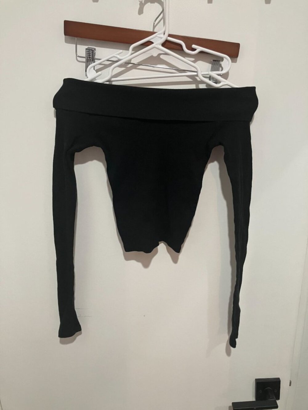 LA Hearts XS Black Off The Shoulder Long Sleeve Folded Collar Crop Top Juniors